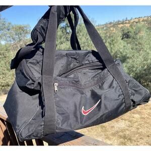 Vintage 90s NIKE Duffel Gym Bag Black 2 Zipper Pockets + Strap (24x12x12) Y2K